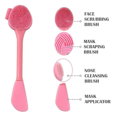 4 In 1 Soft Silicone Blackhead Remover | Face Scrubber Brush | Face Mask Applicator & Scrubber | Skin-friendly Facial Cleaning Brush. [PINK COLOR, PACK OF 1]
